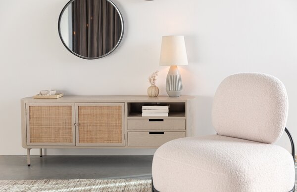 White Label Béžový dřevěný TV stolek s ratanovou výplní WLL AMAYA 150 x 38 cm
