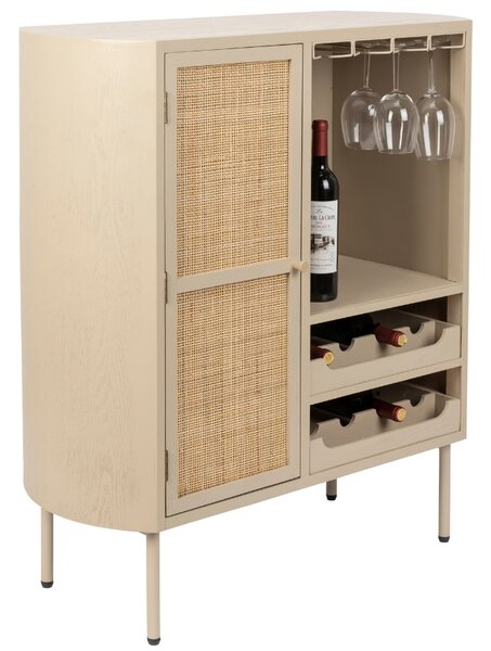 White Label Béžová dřevěná vinotéka s ratanovou výplní WLL AMAYA 90 x 38 cm