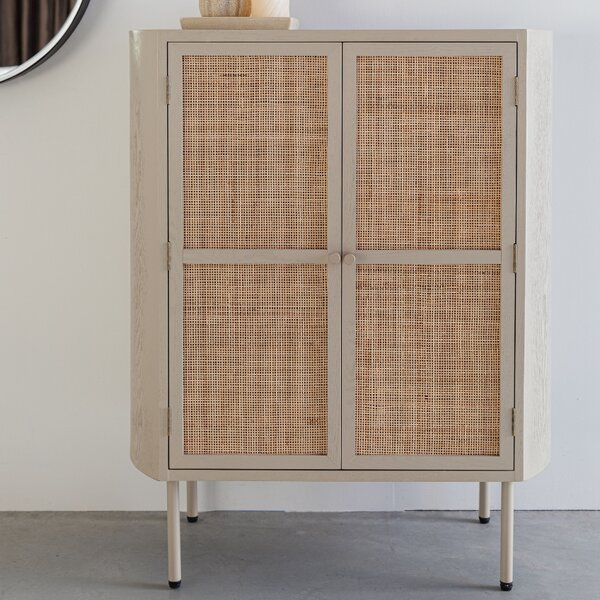 -25 % Dny MOMENTI– White Label Béžová dřevěná komoda s ratanovou výplní WLL AMAYA 80 x 38 cm