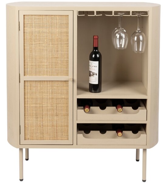 White Label Béžová dřevěná vinotéka s ratanovou výplní WLL AMAYA 90 x 38 cm