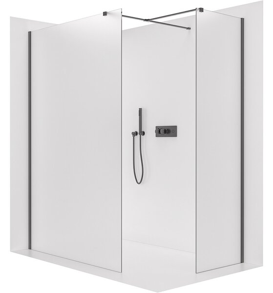 Sprchová zástěna Walk-in Onyx T L/P - 8 mm - hranatá vzpěra - černá matná, mléčné sklo - 30x30x200 cm
