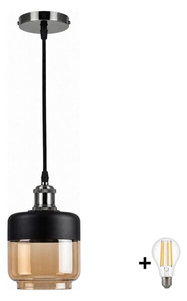 BRILAGI-LED Lustr na lanku RETRO GLASS 1xE27/60W/230V pr. 14cm černá/kouř béžová