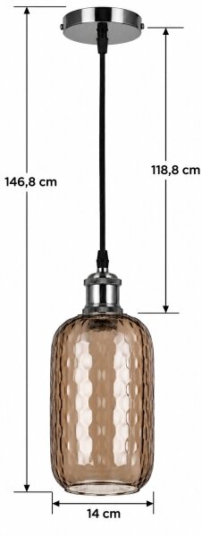 BRILAGI-LED Lustr na lanku RETRO GLASS 1xE27/60W/230V pr. 14 cm černá/kouř hnědá