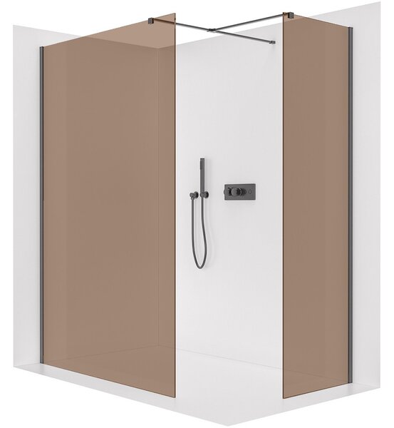 Sprchová zástěna Walk-in Onyx T L/P - 8 mm - hranatá vzpěra - černá matná, bronzové sklo - 50x50x200 cm