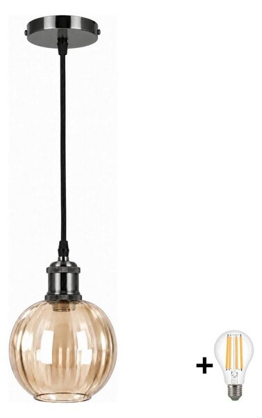 BRILAGI -LED Lustr na lanku RETRO GLASS 1xE27/60W/230V pr. 18cm černá/kouř hnědá