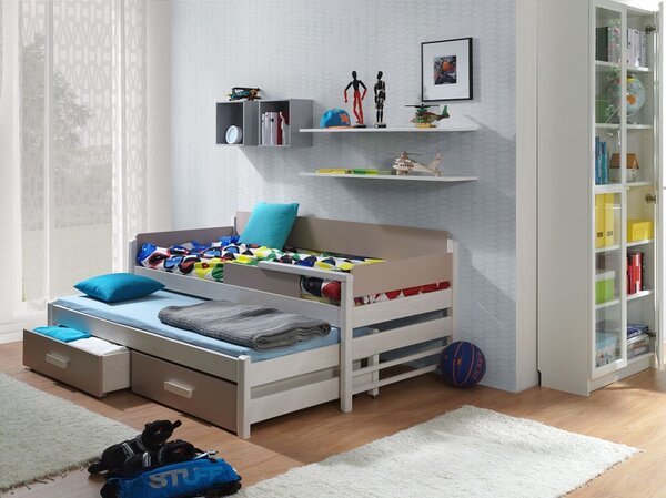 Meblobed Dětská postel Dois s přistýlkou - komplet - masiv Velikost spací plochy: 180x80, Barva dřeva: přírodní, Barva desky: zebrano