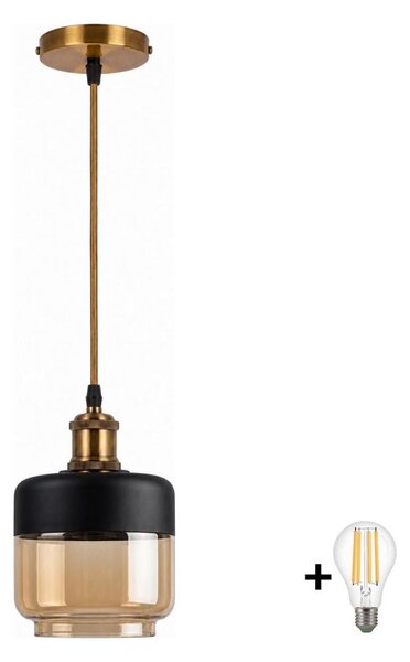 BRILAGI-LED Lustr na lanku RETRO GLASS 1xE27/60W/230V pr. 14cm zlatá/kouř béžová