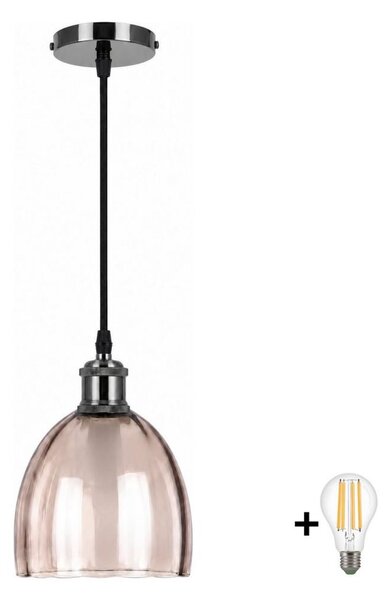 BRILAGI-LED Lustr na lanku RETRO GLASS 1xE27/60W/230V pr. 17cm černá/kouř béžová