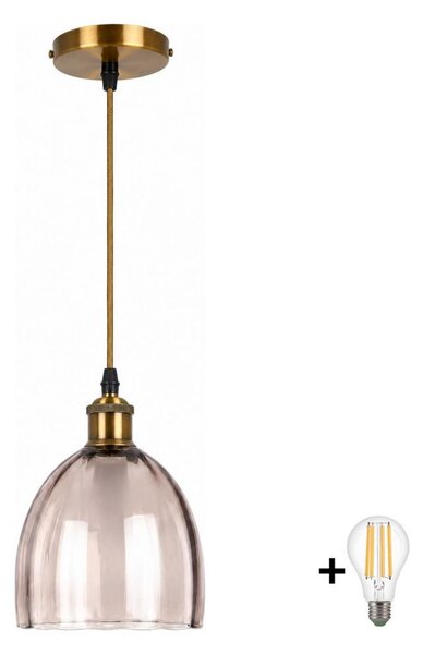 BRILAGI-LED Lustr na lanku RETRO GLASS 1xE27/60W/230V pr. 17cm zlatá/kouř béžová