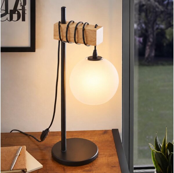 BRILAGI - Stolní lampa WOOD GLASS 1xE27/40W/230V hnědá/černá/bílá