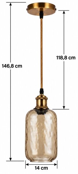 BRILAGI-LED Lustr na lanku RETRO GLASS 1xE27/60W/230V pr. 14 cm zlatá/kouř hnědá