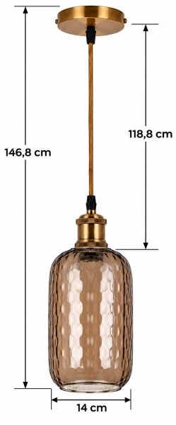 BRILAGI-LED Lustr na lanku RETRO GLASS 1xE27/60W/230V pr. 14 cm zlatá/kouř hnědá