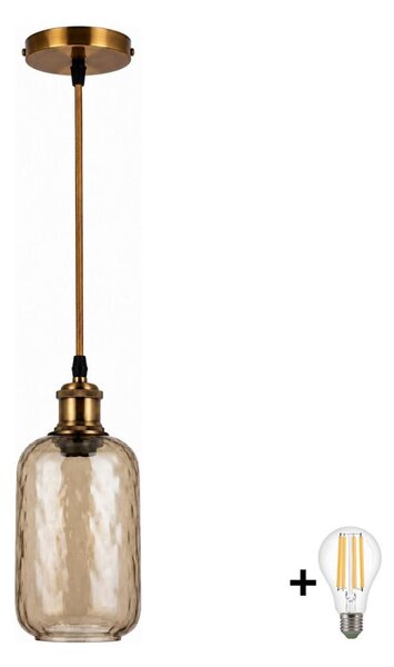 BRILAGI-LED Lustr na lanku RETRO GLASS 1xE27/60W/230V pr. 14 cm zlatá/kouř hnědá