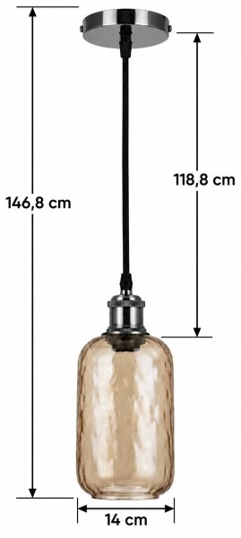BRILAGI-LED Lustr na lanku RETRO GLASS 1xE27/60W/230V pr. 14 cm černá/kouř hnědá