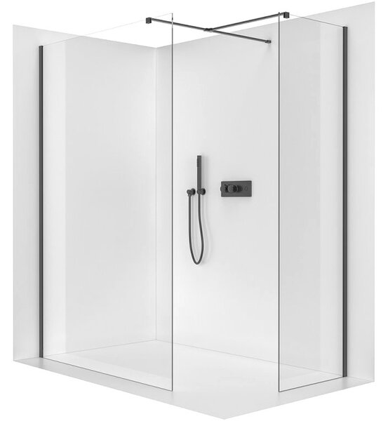 Sprchová zástěna Walk-in Onyx T L/P - 8 mm - hranatá vzpěra - černá matná, transparentní sklo - 100x50x200 cm