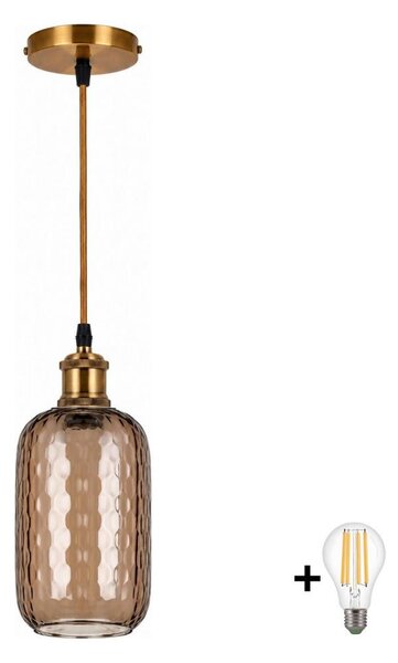 BRILAGI-LED Lustr na lanku RETRO GLASS 1xE27/60W/230V pr. 14 cm zlatá/kouř hnědá