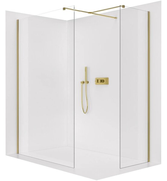 Sprchová zástěna Walk-in Onyx T L/P - 8 mm - hranatá vzpěra - zlatá, transparentní sklo - 30x30x200 cm