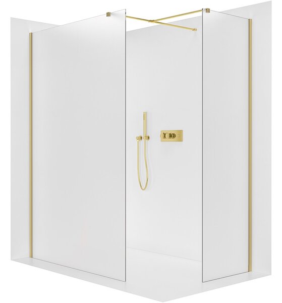 Sprchová zástěna Walk-in Onyx T L/P - 8 mm - hranatá vzpěra - zlatá, mléčné sklo - 30x30x200 cm