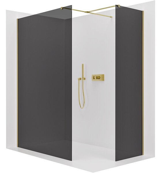 Sprchová zástěna Walk-in Onyx T L/P - 8 mm - hranatá vzpěra - zlatá, grafitové sklo - 30x30x200 cm