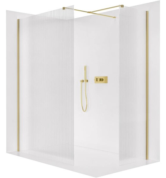Sprchová zástěna Walk-in Onyx T L/P - 8 mm - hranatá vzpěra - zlatá, rýhované sklo - 60x50x200 cm