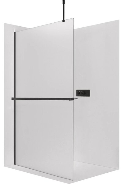 Sprchová zástěna Walk-in Onyx Top Cube L/P - 8 mm - hranatá vzpěra + polička/držák na ručníky - černá matná, mléčné sklo - 30x200 cm