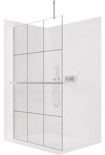 Sprchová zástěna Walk-in Onyx Top Cube L/P - 8 mm - hranatá vzpěra + polička/držák na ručníky - chrom, industriální sklo - 90x200 cm