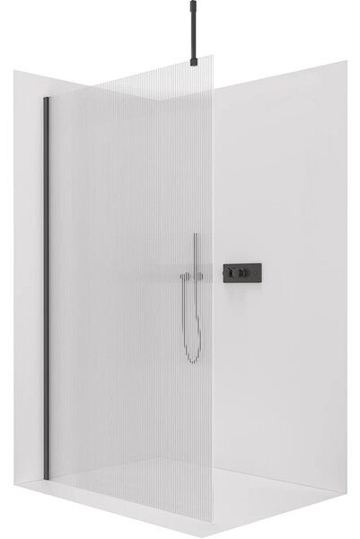 Sprchová zástěna Walk-in Onyx Top Cube L/P - 8 mm - hranatá vzpěra - černá matná, rýhované sklo - 50x200 cm