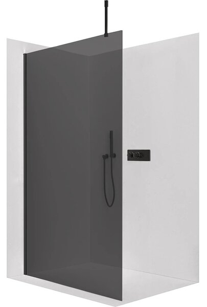 Sprchová zástěna Walk-in Onyx Top Cube L/P - 8 mm - hranatá vzpěra - černá matná, grafitové sklo - 30x200 cm
