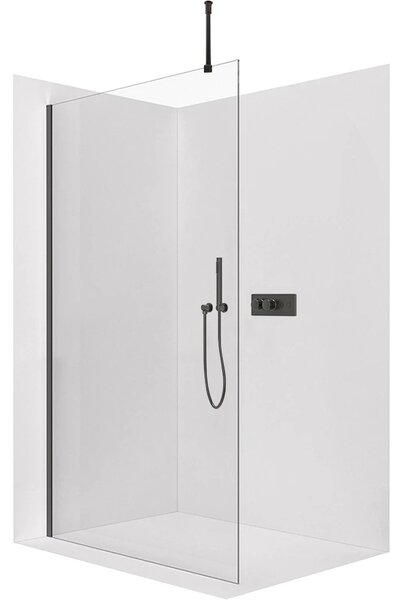 Sprchová zástěna Walk-in Onyx Top Round L/P - 8 mm - kulatá vzpěra - černá matná, transparentní sklo - 30x200 cm