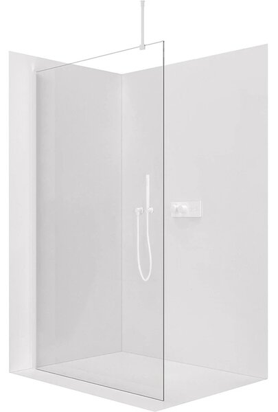Sprchová zástěna Walk-in Onyx Top Round L/P - 8 mm - kulatá vzpěra - bílá matná, transparentní sklo - 30x200 cm