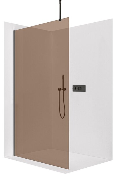Sprchová zástěna Walk-in Onyx Top Round L/P - 8 mm - kulatá vzpěra - černá matná, bronzové sklo - 50x200 cm
