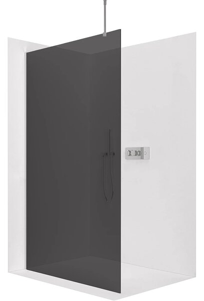 Sprchová zástěna Walk-in Onyx Top Round L/P - 8 mm - kulatá vzpěra - chrom, grafitové sklo - 30x200 cm