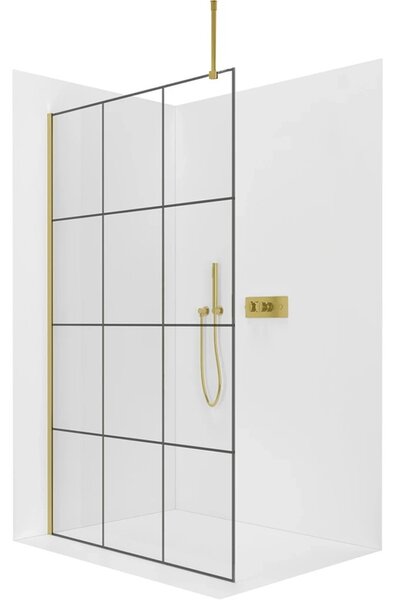 Sprchová zástěna Walk-in Onyx Top Round L/P - 8 mm - kulatá vzpěra - zlatá, industriální sklo - 90x200 cm