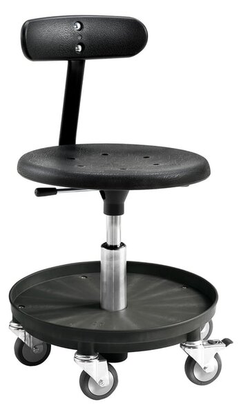 AJ Produkty Pracovní stolička s opěradlem MIDI, 370-500 mm, PU sedák, černá