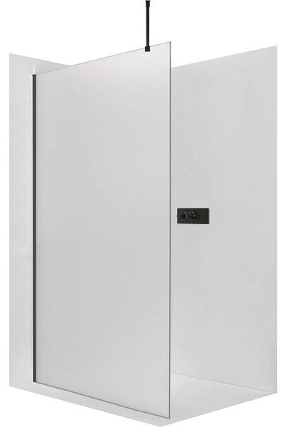 Sprchová zástěna Walk-in Onyx Top Round L/P - 8 mm - kulatá vzpěra - černá matná, mléčné sklo - 30x200 cm