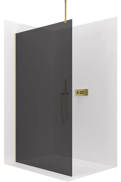 Sprchová zástěna Walk-in Onyx Top Round L/P - 8 mm - kulatá vzpěra - zlatá, grafitové sklo - 30x200 cm