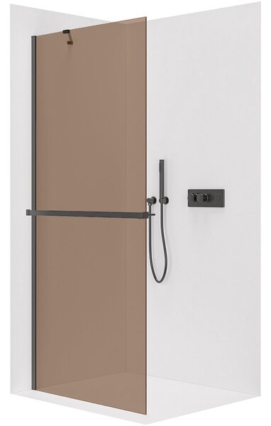 Sprchová zástěna Walk-in Onyx Y L/P - 8 mm + polička/držák na ručníky - černá matná, bronzové sklo - 50x200 cm