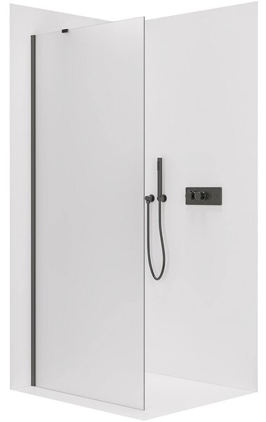 Sprchová zástěna Walk-in Onyx Y L/P - 8 mm - kulatá vzpěra - černá matná, mléčné sklo - 30x200 cm