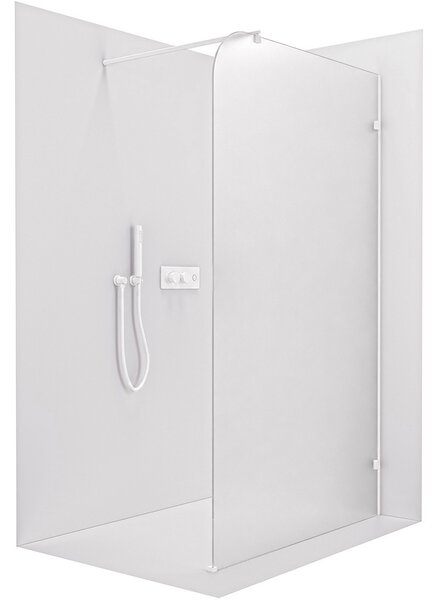 Sprchová zástěna Walk-in Orbis Round - Pravá - 8 mm - kulatá vzpěra - bílá matná, mléčné sklo - 120x200 cm