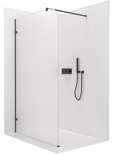 Sprchová zástěna Walk-in Orbis Round - Levá - 8 mm - kulatá vzpěra - černá matná, mléčné sklo - 110x200 cm