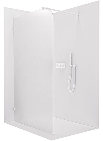 Sprchová zástěna Walk-in Orbis Round - Levá - 8 mm - kulatá vzpěra - bílá matná, mléčné sklo - 110x200 cm