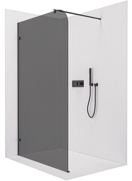 Sprchová zástěna Walk-in Orbis Round L/P - 8 mm - kulatá vzpěra - černá matná, grafitové sklo - 110x200 cm