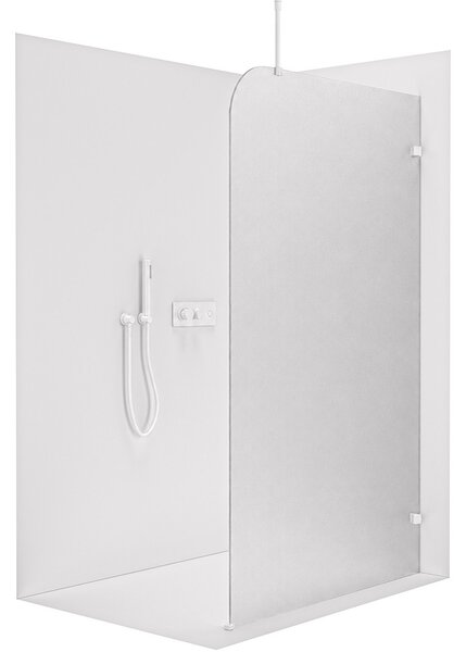 Sprchová zástěna Walk-in Orbis Top Round - Pravá - 8 mm - kulatá vzpěra - bílá matná, mléčné sklo - 110x200 cm