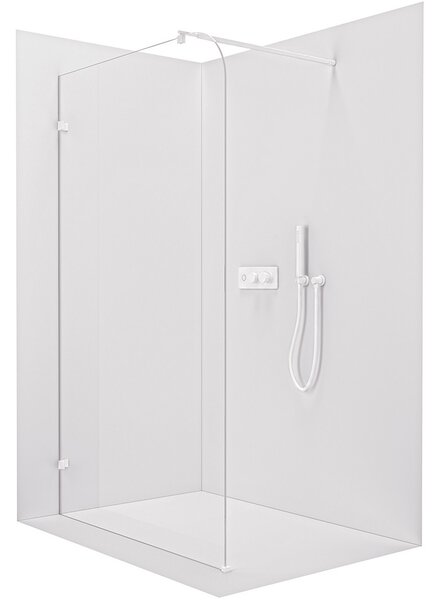 Sprchová zástěna Walk-in Orbis Round L/P - 8 mm - kulatá vzpěra - bílá matná, transparentní sklo - 110x200 cm