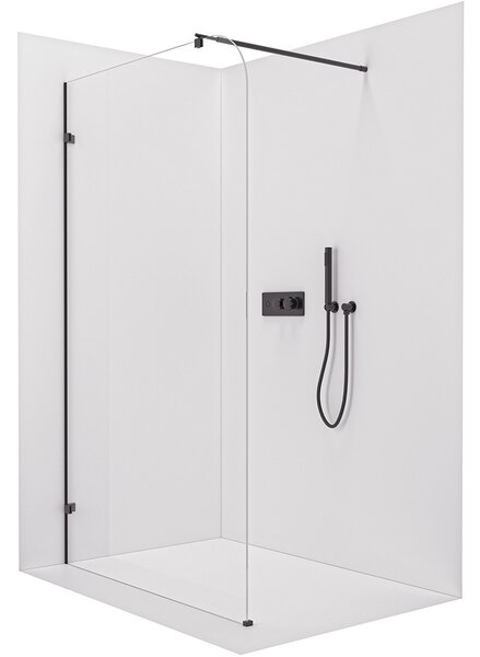 Sprchová zástěna Walk-in Orbis Round L/P - 8 mm - kulatá vzpěra - černá matná, transparentní sklo - 110x200 cm