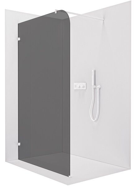 Sprchová zástěna Walk-in Orbis Round L/P - 8 mm - kulatá vzpěra - bílá matná, grafitové sklo - 110x200 cm
