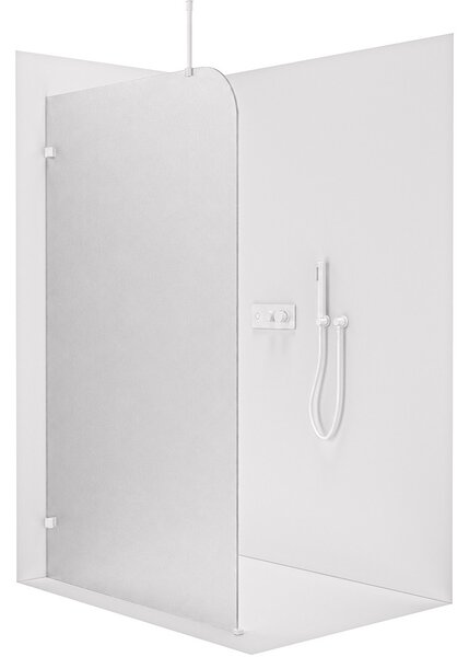 Sprchová zástěna Walk-in Orbis Top Round - Levá - 8 mm - kulatá vzpěra - bílá matná, mléčné sklo - 110x200 cm