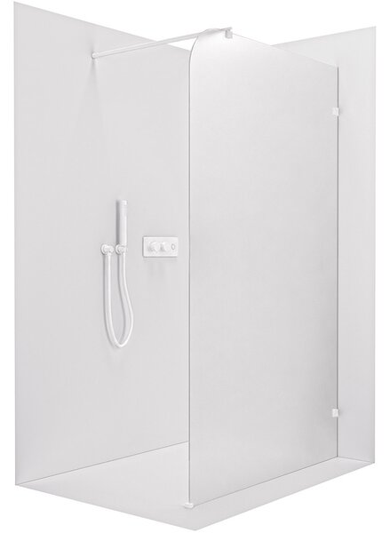 Sprchová zástěna Walk-in Orbis Round - Pravá - 8 mm - kulatá vzpěra - bílá matná, mléčné sklo - 110x200 cm