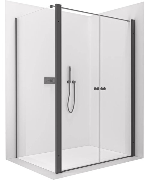 Sprchový kout Antelo L - L/P - 6 mm - černá matná, transparentní sklo - 80x30 cm - otočný
