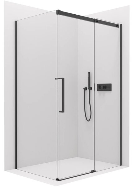 Sprchový kout Lantono L/P - 8 mm - Soft-Close - černá matná, transparentní sklo - 100x70x195 cm - posuvný